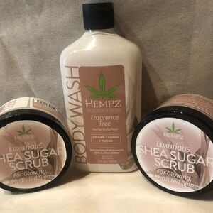 NWT 3 piece Hempz Herbal Shea Butter Body Wash & Luxurious Shea Sugar Scrub set